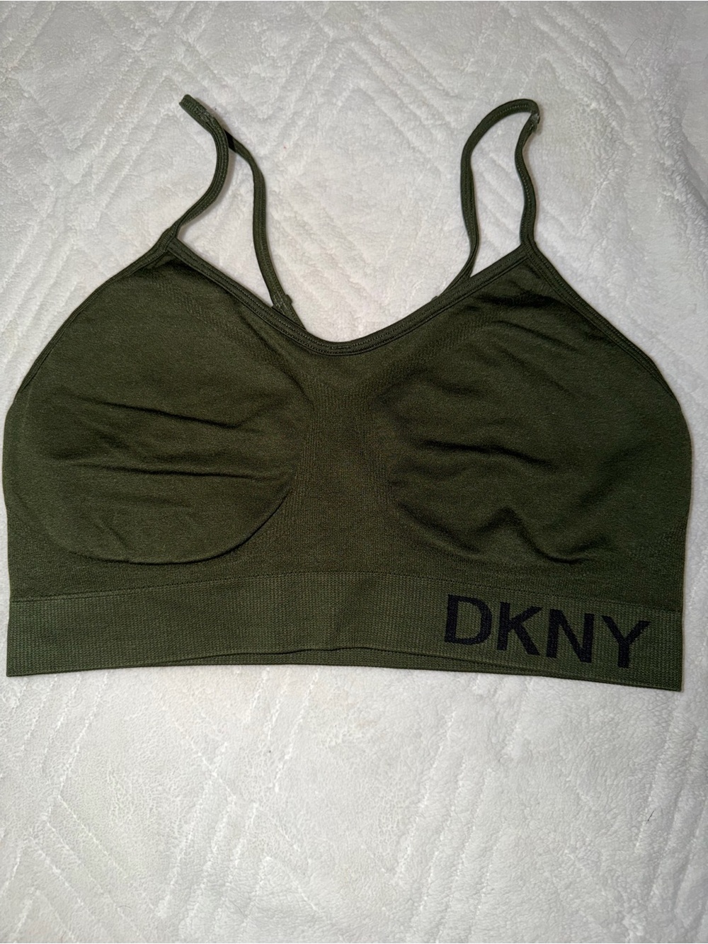 DKNY Olive Green Seamless Bralette with Logo Band